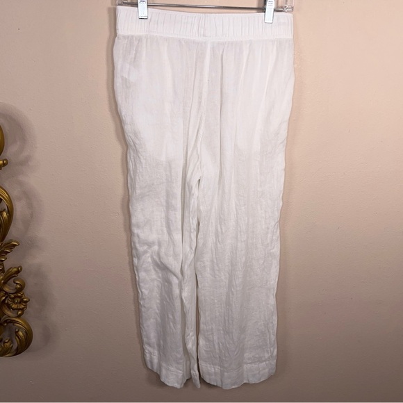 Medium Cynthia Rowley Pure Linen Pants White Wide Leg Drawstring Waist Neutral - Picture 5 of 11